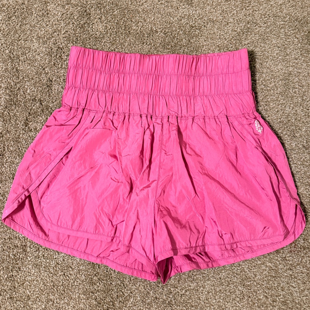Free People Hot Pink High-Waist Smocked Shorts